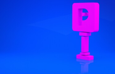 Pink Parking icon isolated on blue background. Street road sign. Minimalism concept. 3d illustration. 3D render.