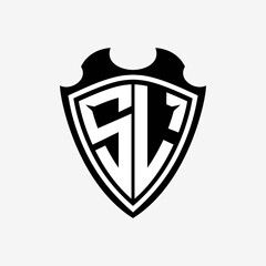 S L initials monogram logo shield designs a modern
