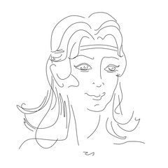 Woman face sketch in lines for decor and business. Illustration, presentation, book, magazine, booklet, poster, calendar.