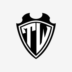 T W initials monogram logo shield designs a modern