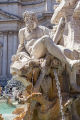 ROME, ITALY - 2014 AUGUST 18. King Neptune sculpture at Piazza Navona. © Arild