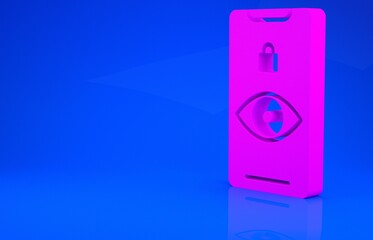 Pink Eye scan icon isolated on blue background. Scanning eye. Security check symbol. Cyber eye sign. Minimalism concept. 3d illustration. 3D render.