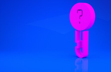 Pink Undefined key icon isolated on blue background. Minimalism concept. 3d illustration. 3D render.