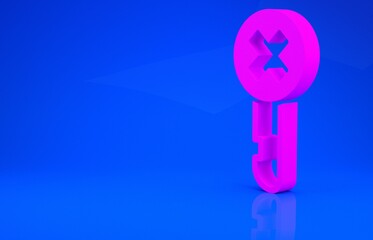 Pink Wrong key icon isolated on blue background. Minimalism concept. 3d illustration. 3D render.