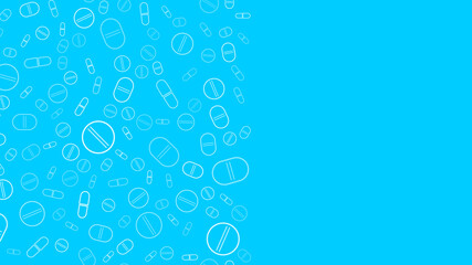 Tablets on blue.Vector illustration. Covid-19. Pandemic. Pills. Coronavirus. Seamless. Copy space.
