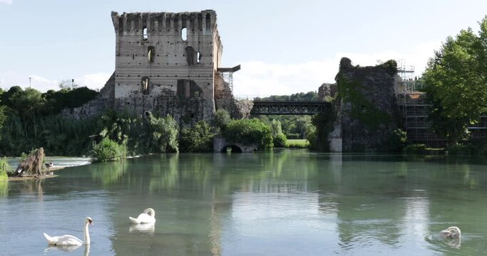 Visconti Bridge In Valeggio Sul Mincio Borghetto, Veneto, Italy
