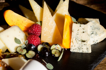 cheese plate with seasonal fruit