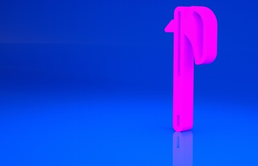 Pink Medieval axe icon isolated on blue background. Battle axe, executioner axe. Medieval weapon. Minimalism concept. 3d illustration. 3D render..