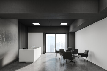 Grey office with reception and lounge