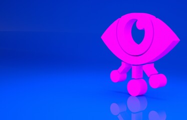 Pink Eye scan icon isolated on blue background. Scanning eye. Security check symbol. Cyber eye sign. Minimalism concept. 3d illustration. 3D render..