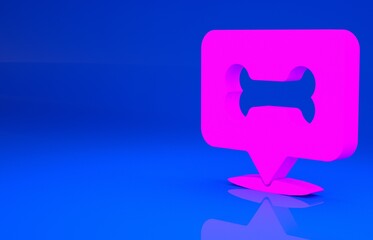 Pink Dog bone icon isolated on blue background. Pets food symbol. Minimalism concept. 3d illustration. 3D render..