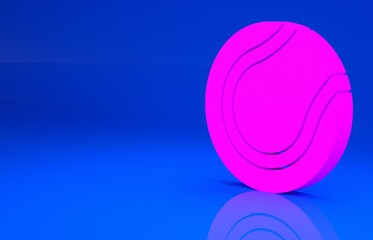 Obraz premium Pink Tennis ball icon isolated on blue background. Sport equipment. Minimalism concept. 3d illustration. 3D render..