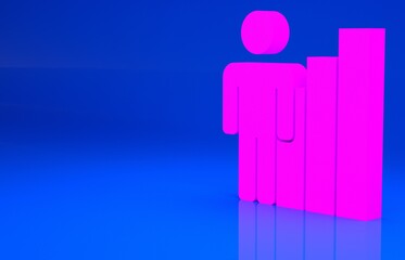 Pink Productive human icon isolated on blue background. Idea work, success, productivity, vision and efficiency concept. Minimalism concept. 3d illustration. 3D render..
