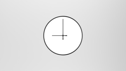 Clock arrow animation. Minimal white design on a gray background. 3D rendering