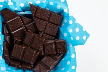chocolate bar on blue background