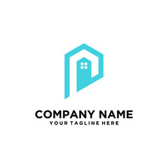 Fototapeta premium p logo home. Letter p building architecture logo flat. Real Estate logo