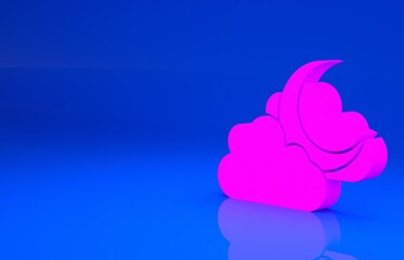 Pink Cloud with moon icon isolated on blue background. Cloudy night sign. Sleep dreams symbol. Night or bed time sign. Minimalism concept. 3d illustration. 3D render..