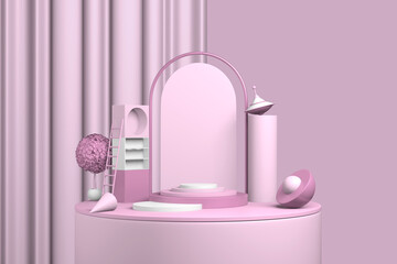 Abstract pink product scene. Pastel red presentation template copy space, minimal geometric shapes. 3D rendering