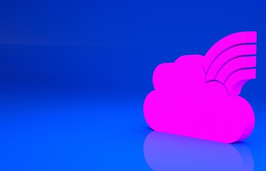 Pink Rainbow with clouds icon isolated on blue background. Minimalism concept. 3d illustration. 3D render..