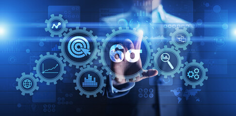 Six sigma DMAIC Industrial process optimisation concept on virtual screen.