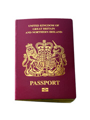 The new British Passport of the United Kingdom of Great Britain and Northern Ireland for when Britain leaves the EU in 2020 - isolated on a white background.