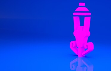 Pink Vintage street light icon isolated on blue background. Minimalism concept. 3d illustration. 3D render..