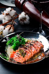 smoked salmon with Chuka salad