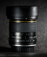 Professional fisheye lens on black background for amateurs