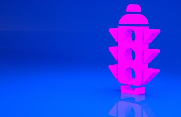 Pink Traffic light icon isolated on blue background. Minimalism concept. 3d illustration. 3D render..