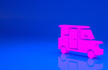 Pink Minibus icon isolated on blue background. Minimalism concept. 3d illustration. 3D render..