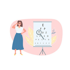 Optician female patient flat color vector faceless character
