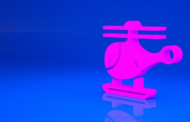 Pink Helicopter aircraft vehicle icon isolated on blue background. Minimalism concept. 3d illustration. 3D render..