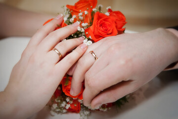 hands of the bride and groom with wedding rings