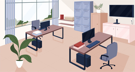 Coworking space flat color vector illustration