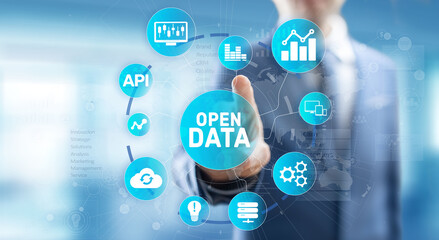 Open data database integration api internet technology concept.