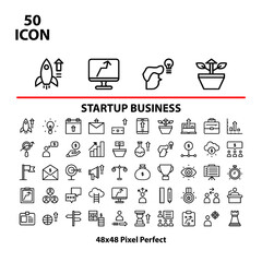 Simple set vector thin line icon set start up business suitable for website, business, mobile, apps store, promotion, office, and more. With editable stroke 48x48 pixel perfect on white background.