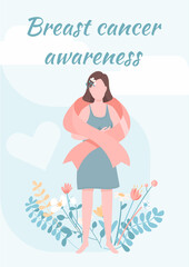 Breast cancer awareness poster flat vector template