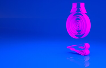 Pink Classic dart board and arrow icon isolated on blue background. Dartboard sign. Game concept. Minimalism concept. 3d illustration. 3D render..