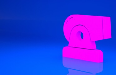 Pink Cannon icon isolated on blue background. Minimalism concept. 3d illustration. 3D render..