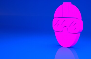 Pink Special forces soldier icon isolated on blue background. Army and police symbol of defense. Minimalism concept. 3d illustration. 3D render..