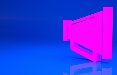 Pink Megaphone icon isolated on blue background. Speaker sign. Minimalism concept. 3d illustration. 3D render..