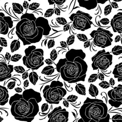 seamless pattern, silhouette of a rose in monochrome color, a vegetative ornament for wall-paper and fabric, for registration of cards, banners