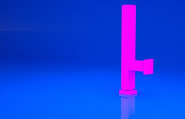 Pink Police rubber baton icon isolated on blue background. Rubber truncheon. Police Bat. Police equipment. Minimalism concept. 3d illustration. 3D render..