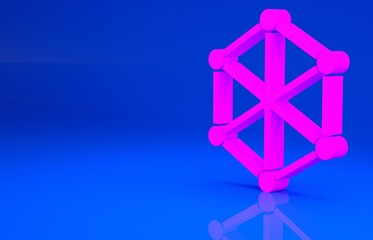 Pink Blockchain technology icon isolated on blue background. Cryptocurrency data. Abstract geometric block chain network technology business. Minimalism concept. 3d illustration. 3D render..