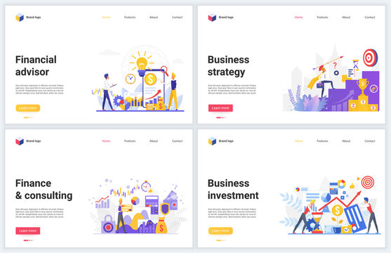 Financial business advisor consulting service vector illustrations. Creative concept banner set, interface website design with professional expert consultation, finance analysis and business audit
