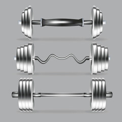 Realistic Detailed 3d Shiny Metal Barbell Set. Vector