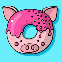 Glazed cute doughnut animal. Isolated donuts with glaze and bite, eaten chocolate icing fritters or caramel circle doughnuts