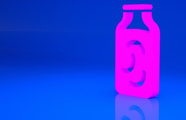 Pink Pickled cucumbers in a jar icon isolated on blue background. Minimalism concept. 3d illustration. 3D render..