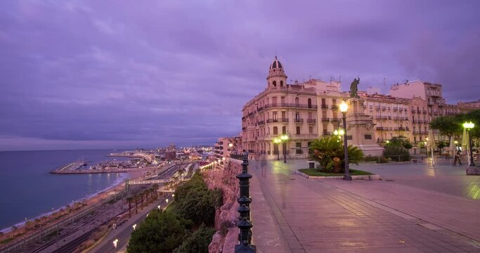 Very early morning in Tarragona Mediterranean balcony, summer Spain