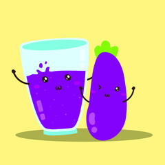 Cute happy fresh eggplants juice vector design